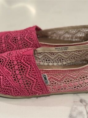 Toms Pink Crochet Slip-On Flats